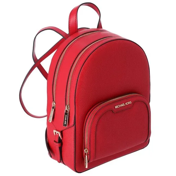 Michael Kors Abbey Jaycee Medium Backpack Bright Red Pebbled Leather - Picture 4 of 7